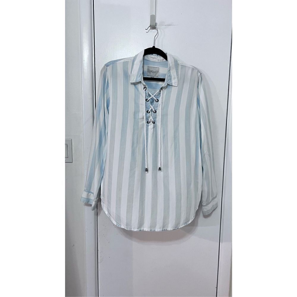 Rails Uli Lace-Up Blue White Block Stripe Blouse … - image 3